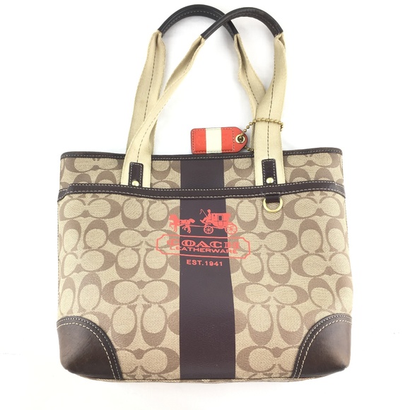 Coach Handbags - Coach Heritage tote handbag purse brown leather